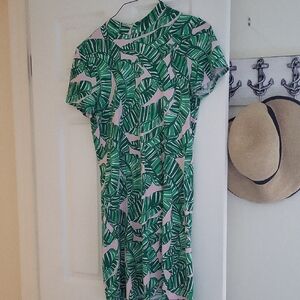 Green Mock Neck Sheath Midi Dress
